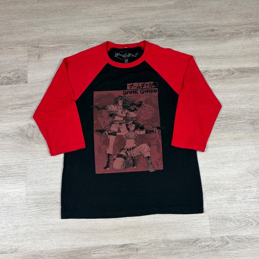 Game Gyaru Baseball Tee Women's Medium Black Red Raglan Anime Graphic Shirt